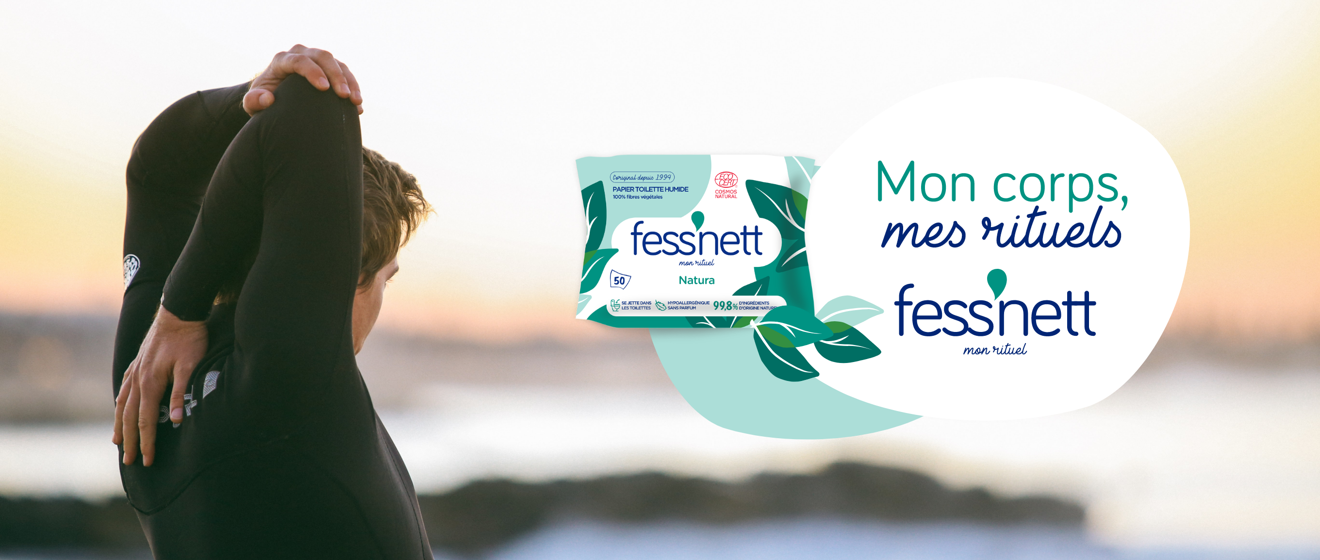 Fess'nett Papier Toilette Humide Pocket Vert Aloe x50 - Formule