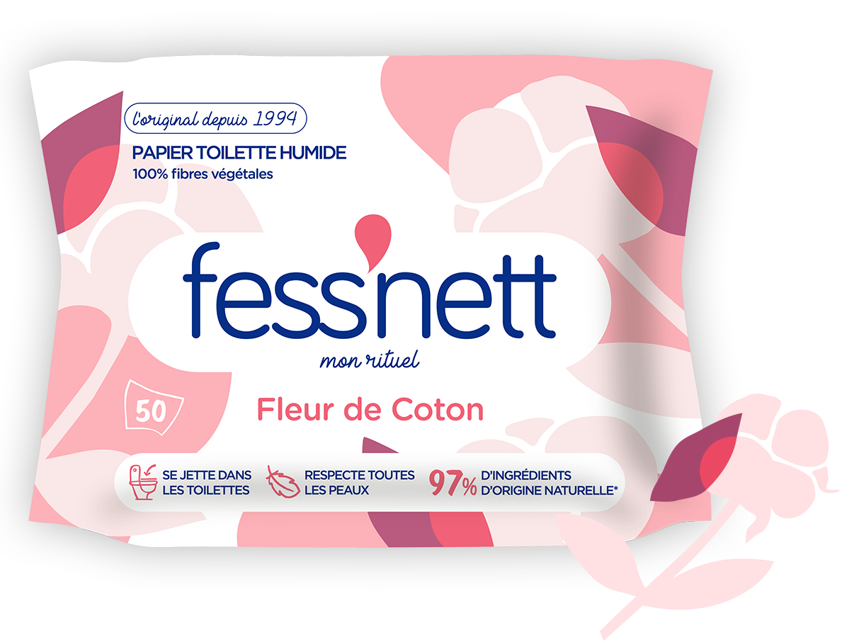 Fess Nett - Papier Toilette Humide Pocket Fleur de Coton x20 - Formule  testée dermatologiquement 0% parabène 0% phenoxyethanol - Pour peaux  normales à