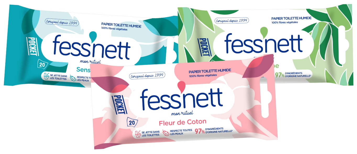 Fess'nett Papier Toilette Humide Pocket Vert Aloe x50 - Formule