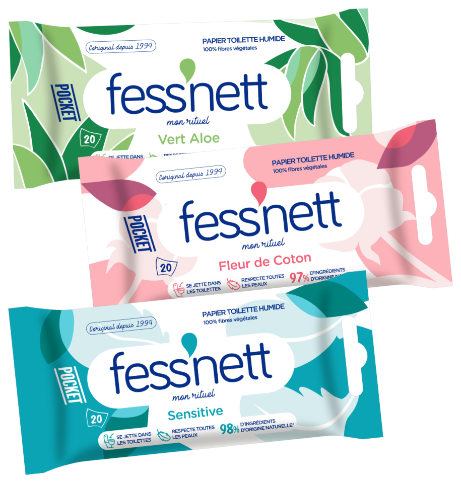 Fess'nett - Papier Toilette Humide Fleur de Coton x50 - Formule testée  dermatologiquement 0% parabène 0% phenoxyethanol - Pour Peaux Normales à