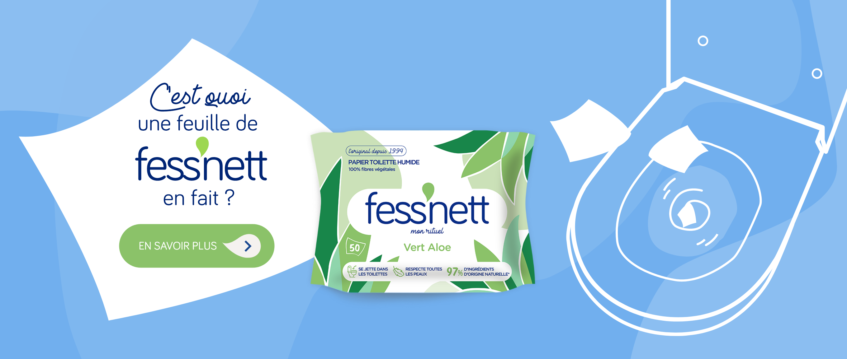 Fess'nett Papier Toilette Humidifié Sensitive 50 Pièces 1 Unité :  : Epicerie